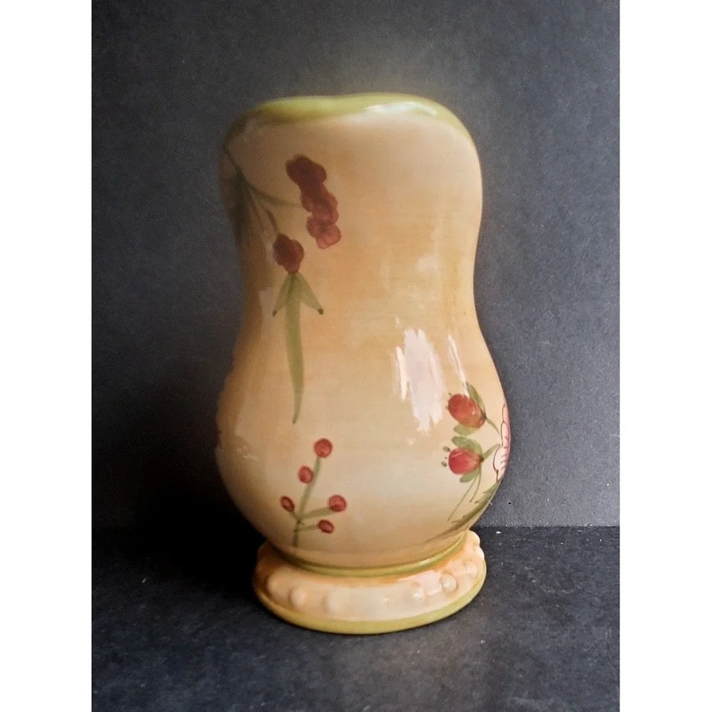 Hand Painted Floral Ceramic Pitcher Yellow Pink Flower Scalloped Rim 6.5 Inch